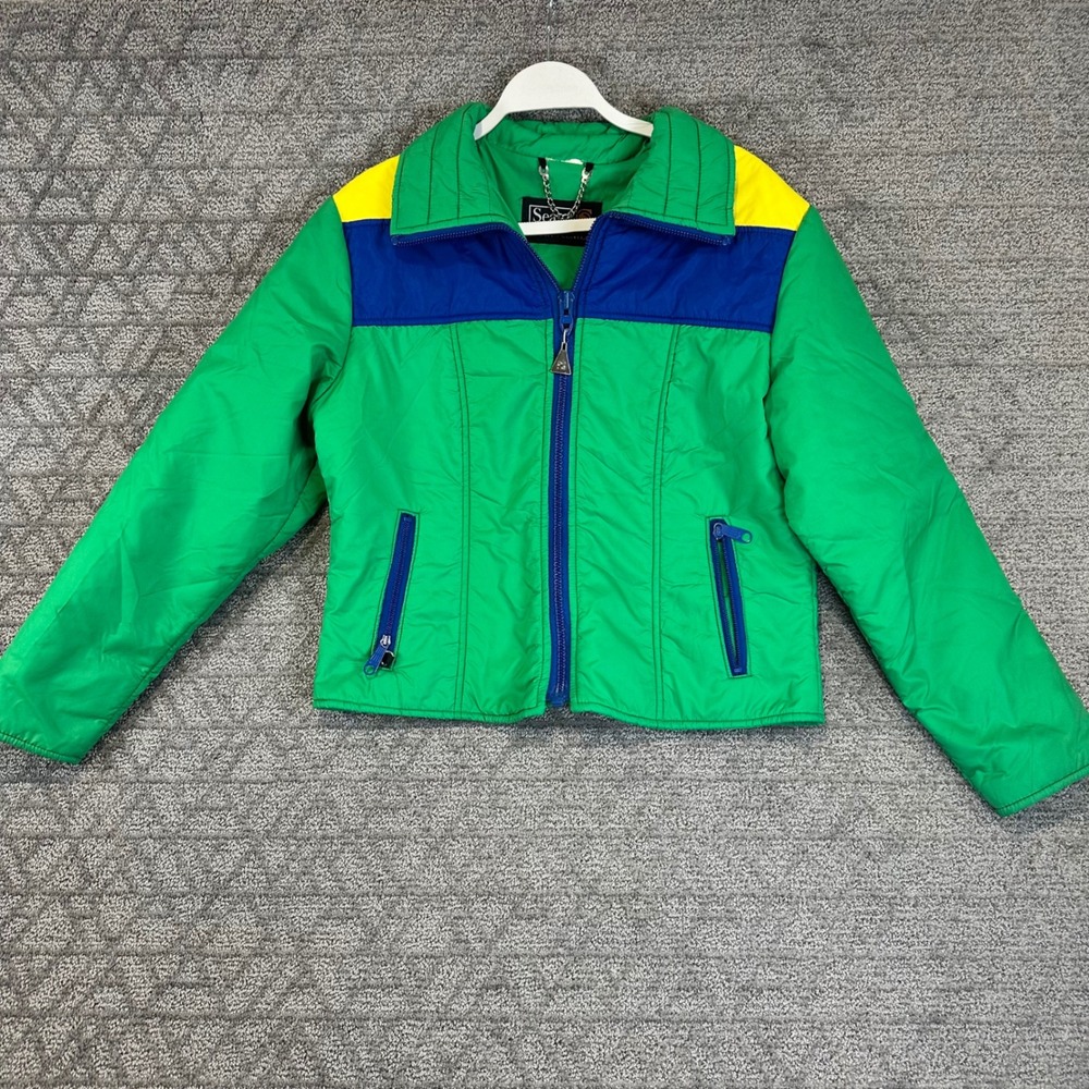 Vintage Sears Sports Center Colorblock Ski Jacket Green Blue Yellow Size L